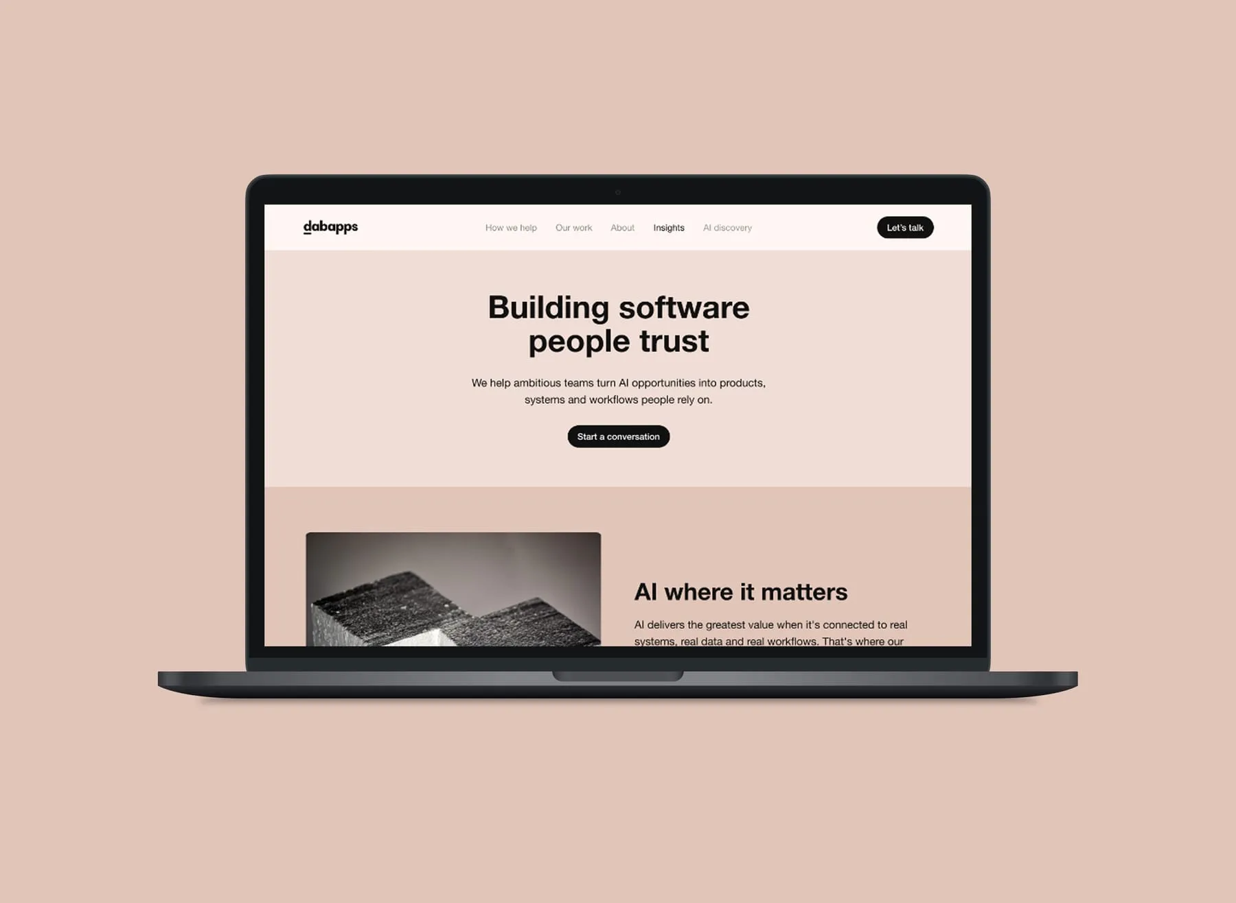 DabApps website shown on a laptop